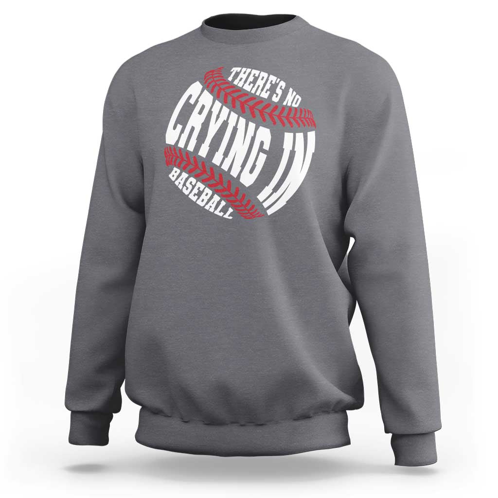 Gray crewneck sweatshirt with baseball graphic and red/white text logo