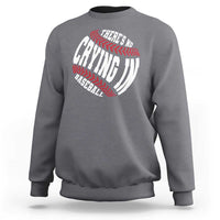 Gray crewneck sweatshirt with baseball graphic and red/white text logo
