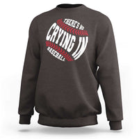 Charcoal crewneck sweatshirt with baseball graphic and red/white text logo