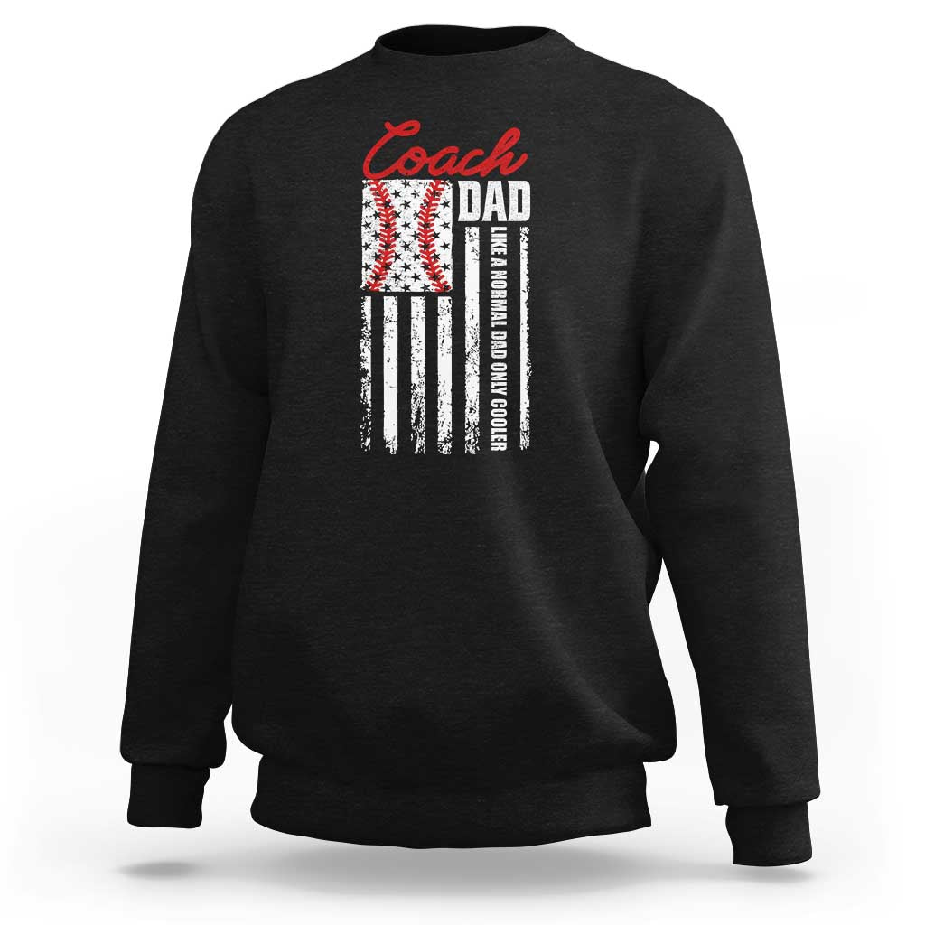 Black crewneck sweatshirt with Coach Dad baseball graphic on the back
