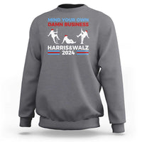 Charcoal gray crewneck sweatshirt with Harris&Walz 2024 back print and political figures