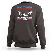 Dark chocolate crewneck sweatshirt with Harris&Walz 2024 back print and political figures