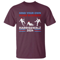 Maroon graphic T-shirt with Harris & Walz 2024 text and silhouettes