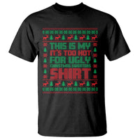 Black Christmas T-shirt with red and green reindeer holiday graphic and slogan