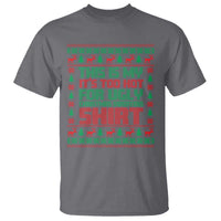 Charcoal gray Christmas T-shirt with red and green reindeer holiday graphic and slogan