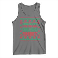 Gray Christmas tank top with colorful 'too hot for ugly sweaters' text graphic