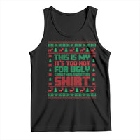 Black Christmas tank top with colorful ugly sweater graphic and text