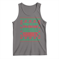 Dark gray Christmas tank top with colorful ugly sweater text graphic