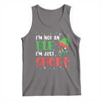 Dark gray Christmas tank top with "I'm Not An Elf Just Short" graphic, scoop neck
