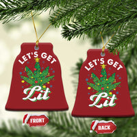 Red bell-shaped ornament with 'Let's Get Lit' cannabis tree graphic