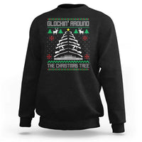 Black crewneck sweatshirt with Christmas tree graphic and holiday text print