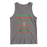 Dark gray hunting tank top with deer graphic and slogan print