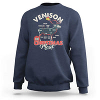 Navy sweatshirt with “The Christmas Meat” graphic and deer antler design
