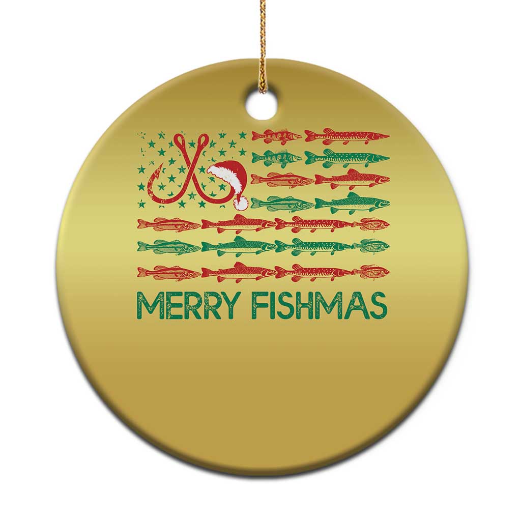 Xmas Fishing Christmas Ornament Merry Fishmas Fisherman American Flag - Wonder Print Shop