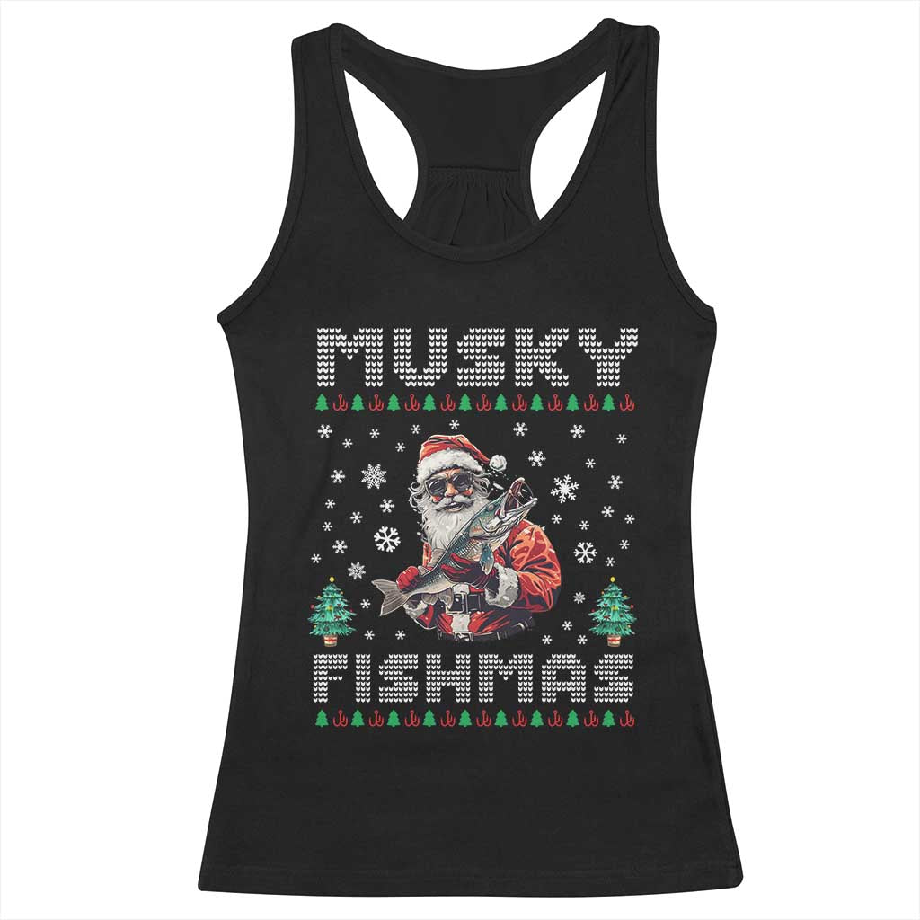 Christmas Muskie Fishing Racerback Tank Top Musky Fishmas Fisherman