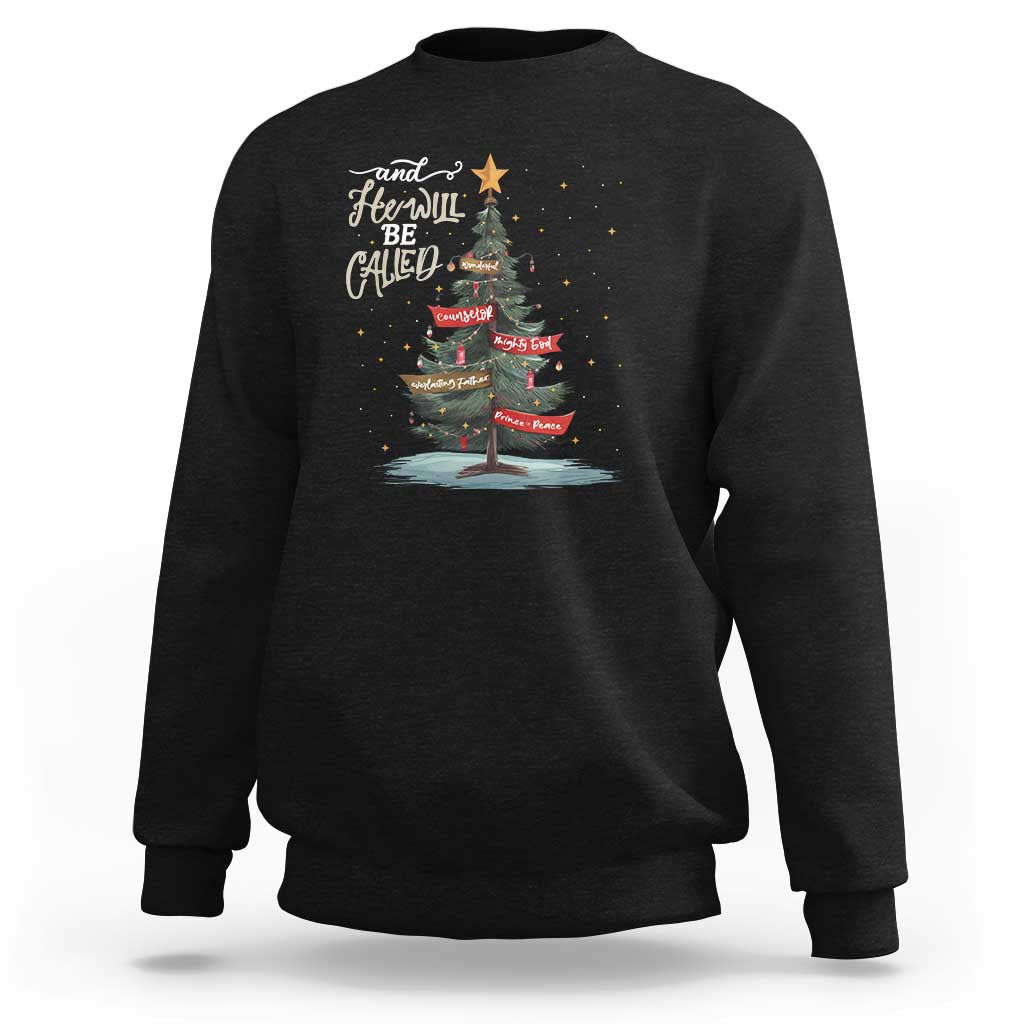 Black Christmas sweatshirt with tree graphic and 'Wonderful Counselor' quote