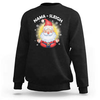 Black crewneck sweatshirt with Santa graphic and 'NAMA-SLEIGH' print