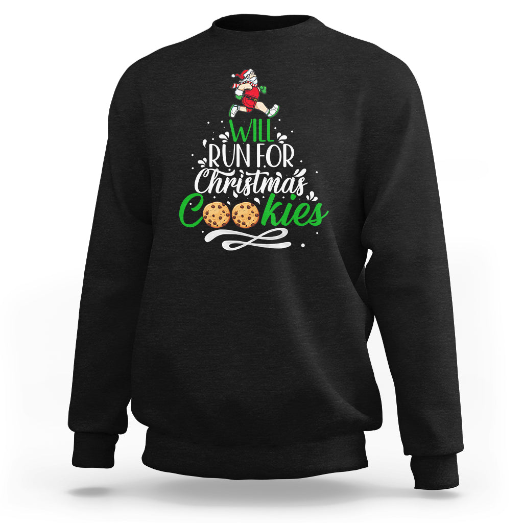 Black Christmas running race sweatshirt with Santa and cookie graphic on front