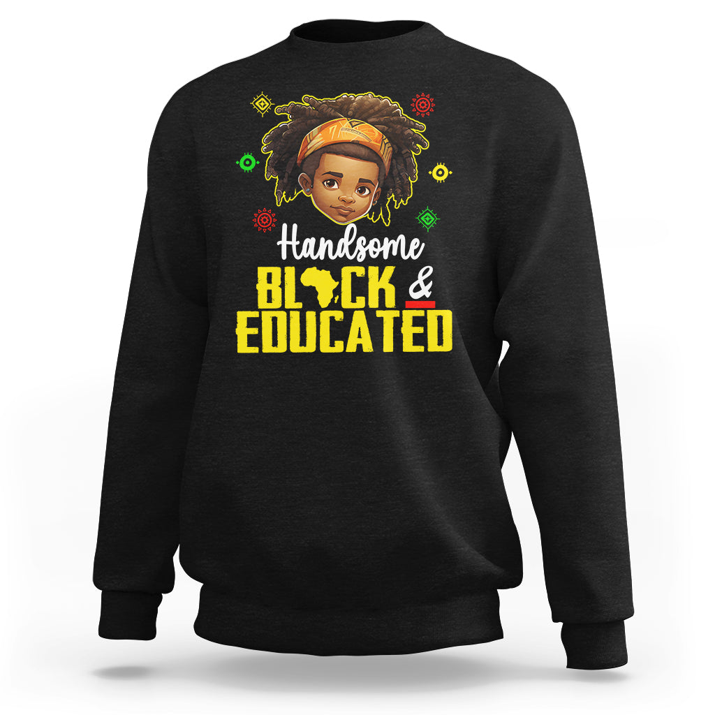 Boys black sweatshirt with front 'Handsome Black & Educated' graphic