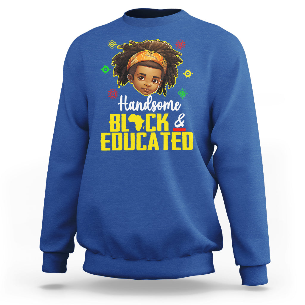 Boys royal blue sweatshirt with front 'Handsome Black & Educated' graphic