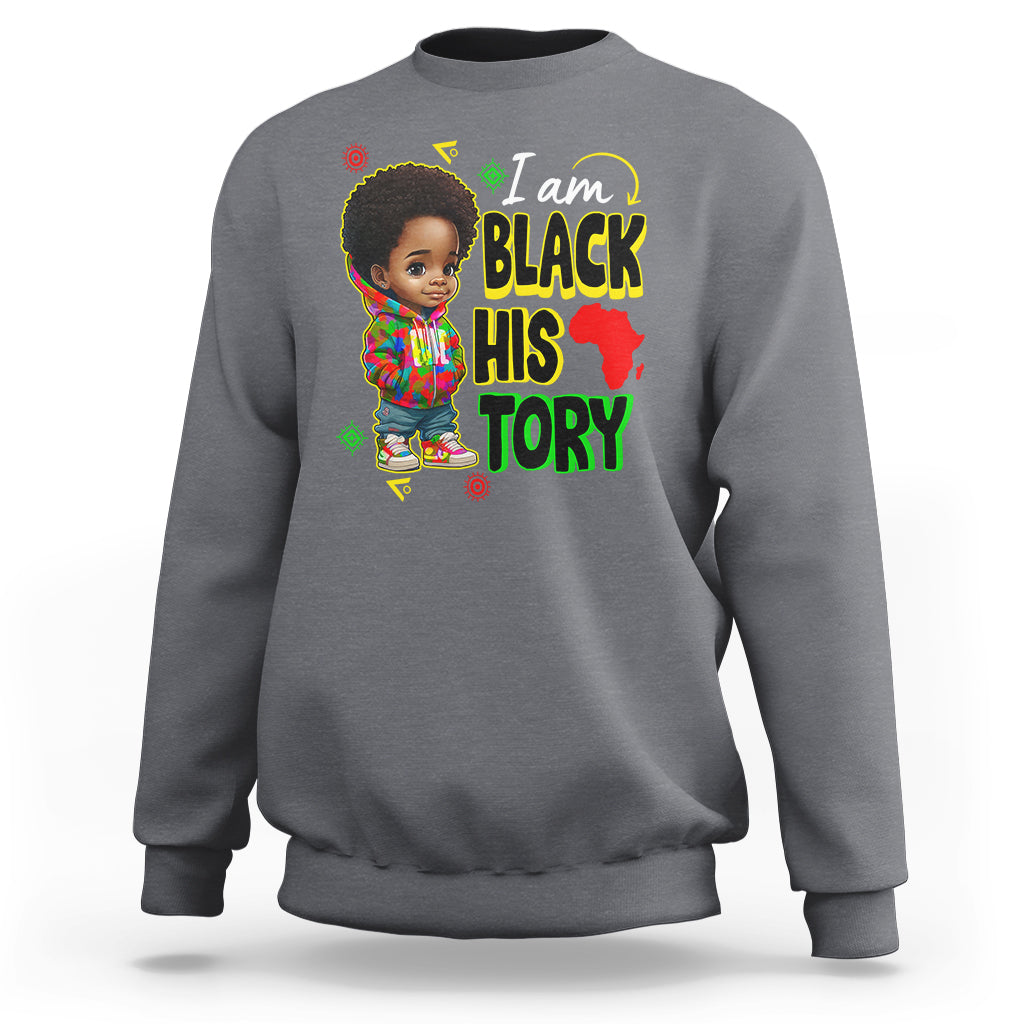 Kids charcoal gray sweatshirt with “I am Black History” front graphic