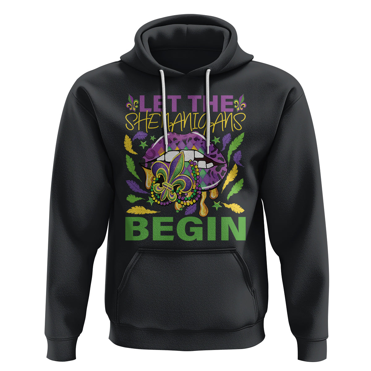 Mardi Gras Hoodie Let The Shenanigans Begin Leopard Lips - Wonder Print Shop