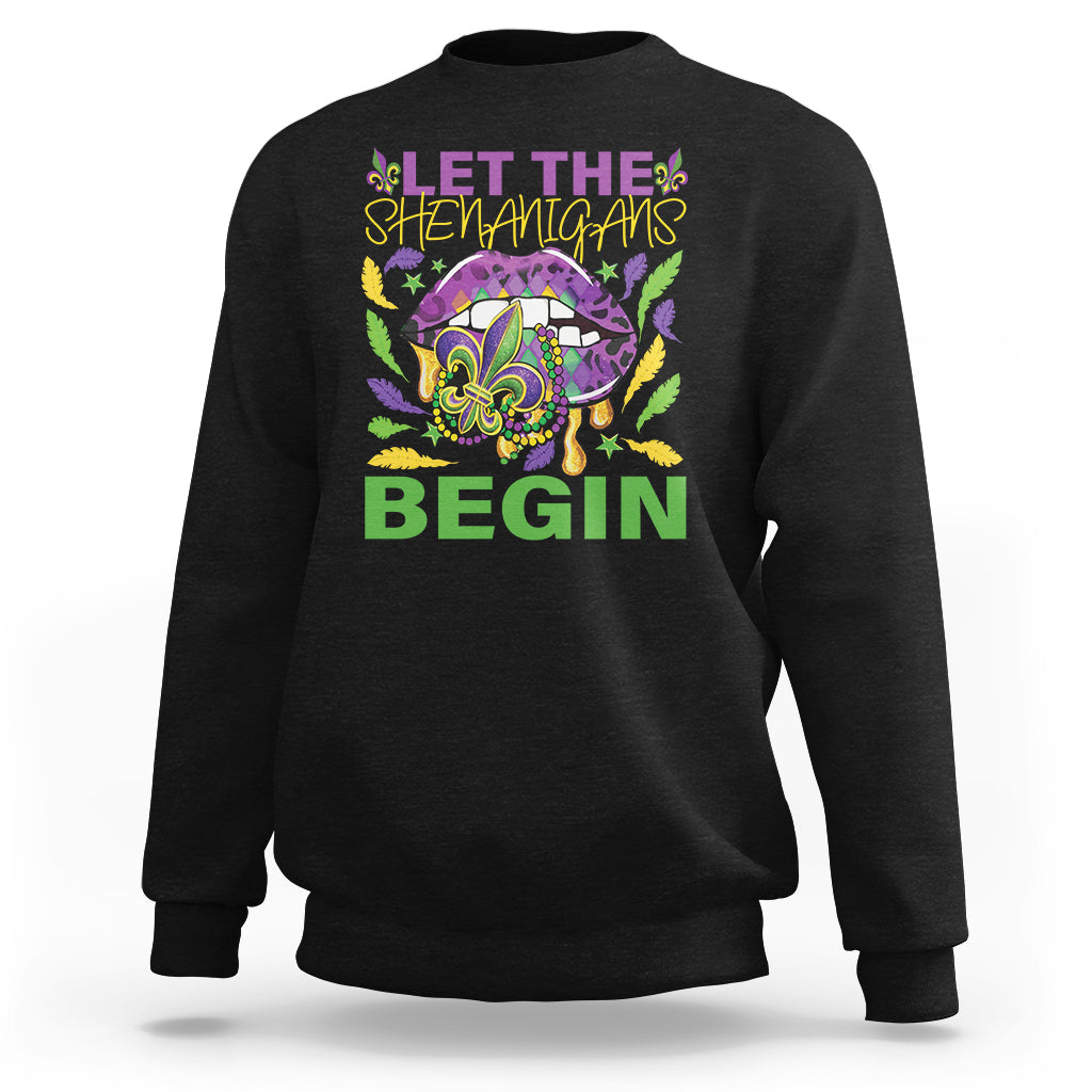 Mardi Gras Sweatshirt Let The Shenanigans Begin Leopard Lips - Wonder Print Shop