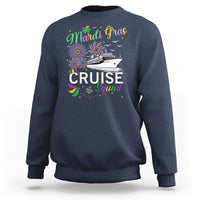 Navy sweatshirt with “Mardi Gras Cruise Squad” graphic, colorful flowers and ship illustration
