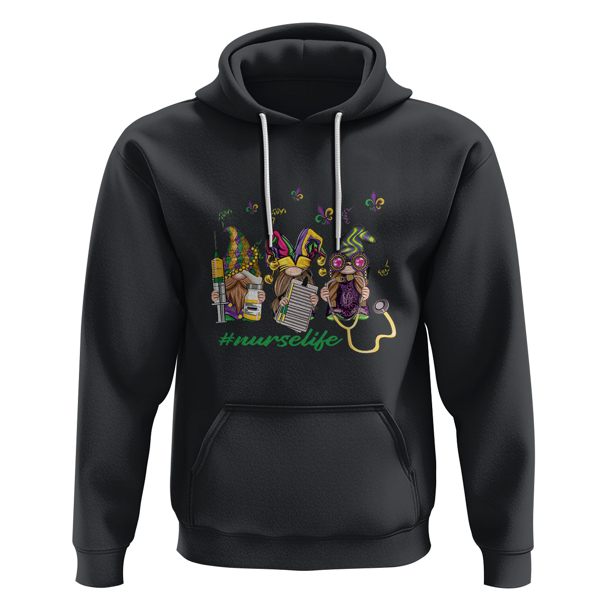 Mardi Gras Hoodie Jester Gnomes Nurse RN ICU NICU ER Scrub - Wonder Print Shop