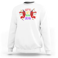 White crewneck sweatshirt with 'LET'S GET CRAY' crawfish graphic, long sleeves