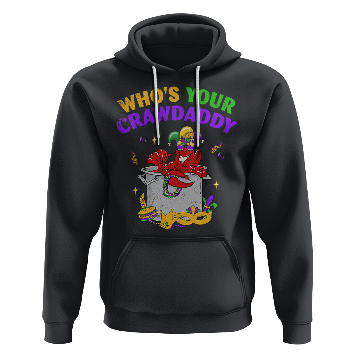 Mardi Gras Hoodie Who's Your Crawdaddy Funny Crawfish Jester Beads - Wonder Print Shop