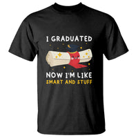 Black graduation T-shirt with 'I Graduated' and 'Smart and Stuff' text graphic