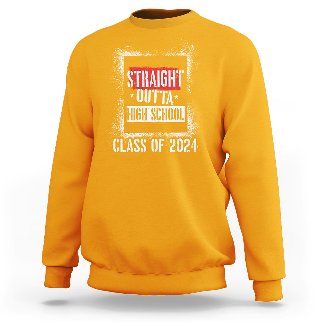 Gold graduation sweatshirt with front 'Class of 2024' text graphic