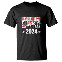 Black graduation T-shirt with front text "My Happy Class Is Outta Here 2024"
