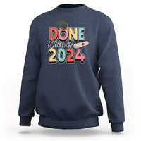 Navy graduation sweatshirt with 'Done Class of 2024' cap graphic on front