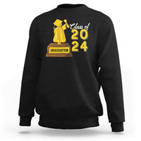 Black graduation sweatshirt with “Class of 2024” graphic and cap-and-gown emblem