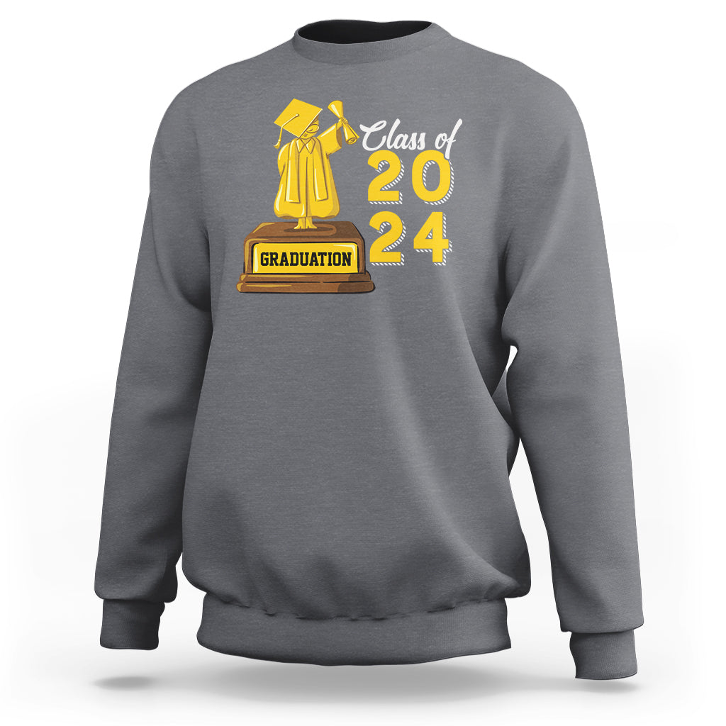 Charcoal graduation sweatshirt with “Class of 2024” graphic and cap-and-gown emblem