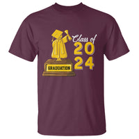 Maroon graduation T-shirt with yellow cap, gown, and Class of 2024 print.