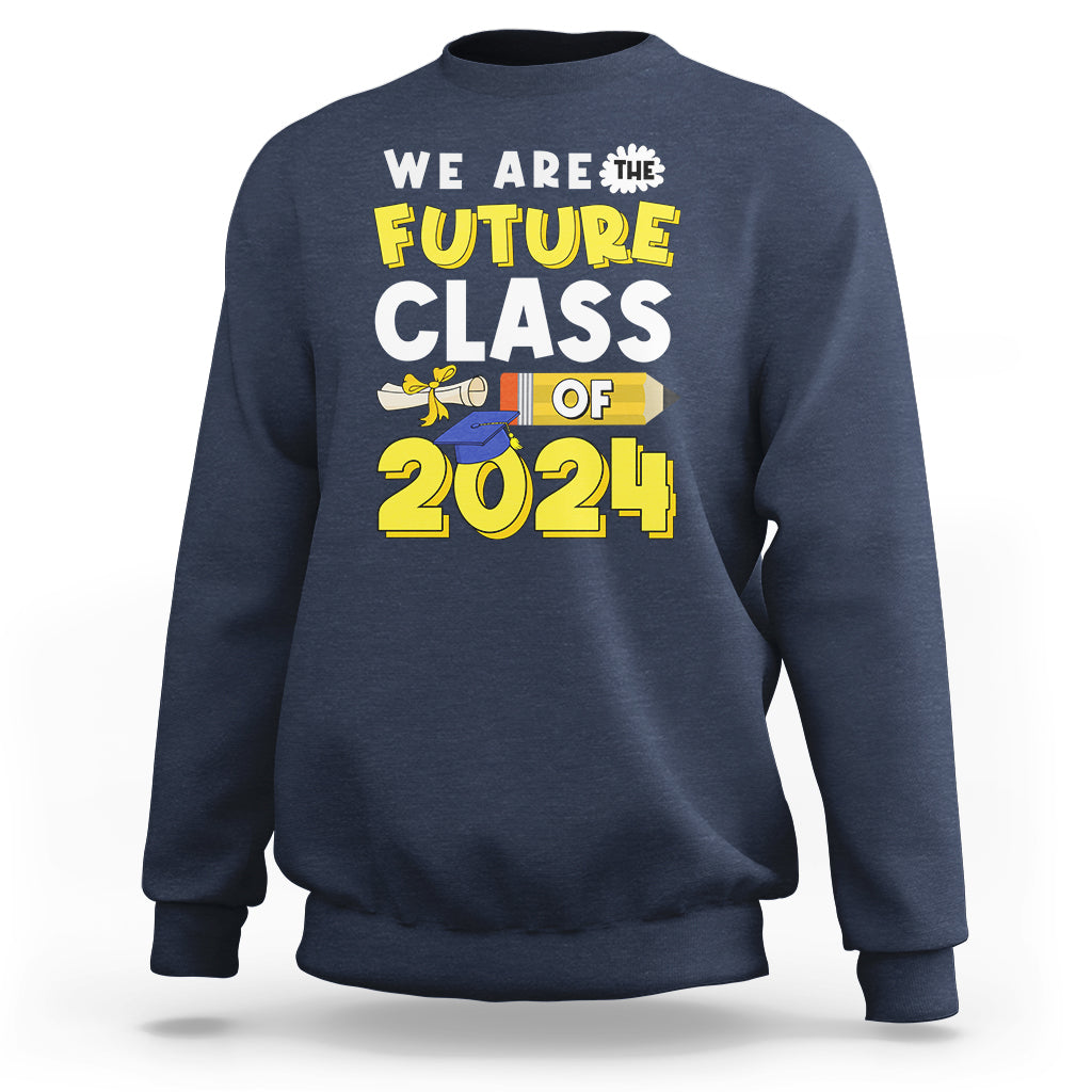 Navy crewneck sweatshirt with “We Are the Future” Class of 2024 graphic