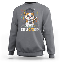 Charcoal cat graduation sweatshirt with 'Educated' text and cartoon cat holding a diploma