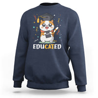 Navy cat graduation sweatshirt with 'Educated' text and cartoon cat holding a diploma