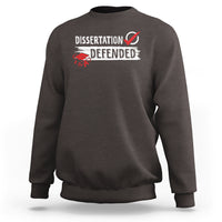 Charcoal PhD graduation sweatshirt with “DISSERTATION DEFENDED” front print