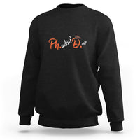 PhD graduation sweatshirt in black with chest graduation graphic and mortarboard, crewneck