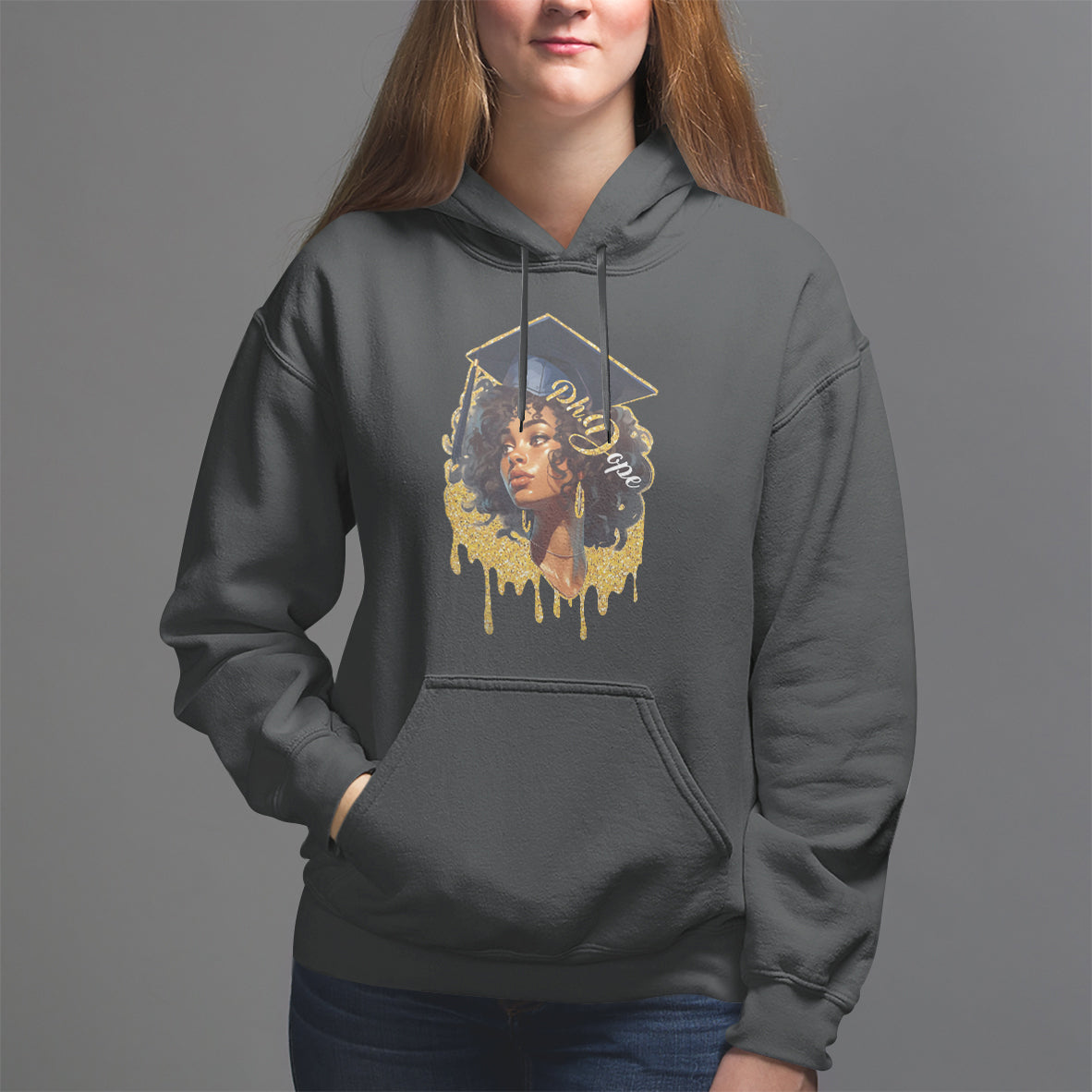 Ph.D. Graduation Hoodie Ph.Dope Black Afro Woman Doctorate Student Graduate - Wonder Print Shop