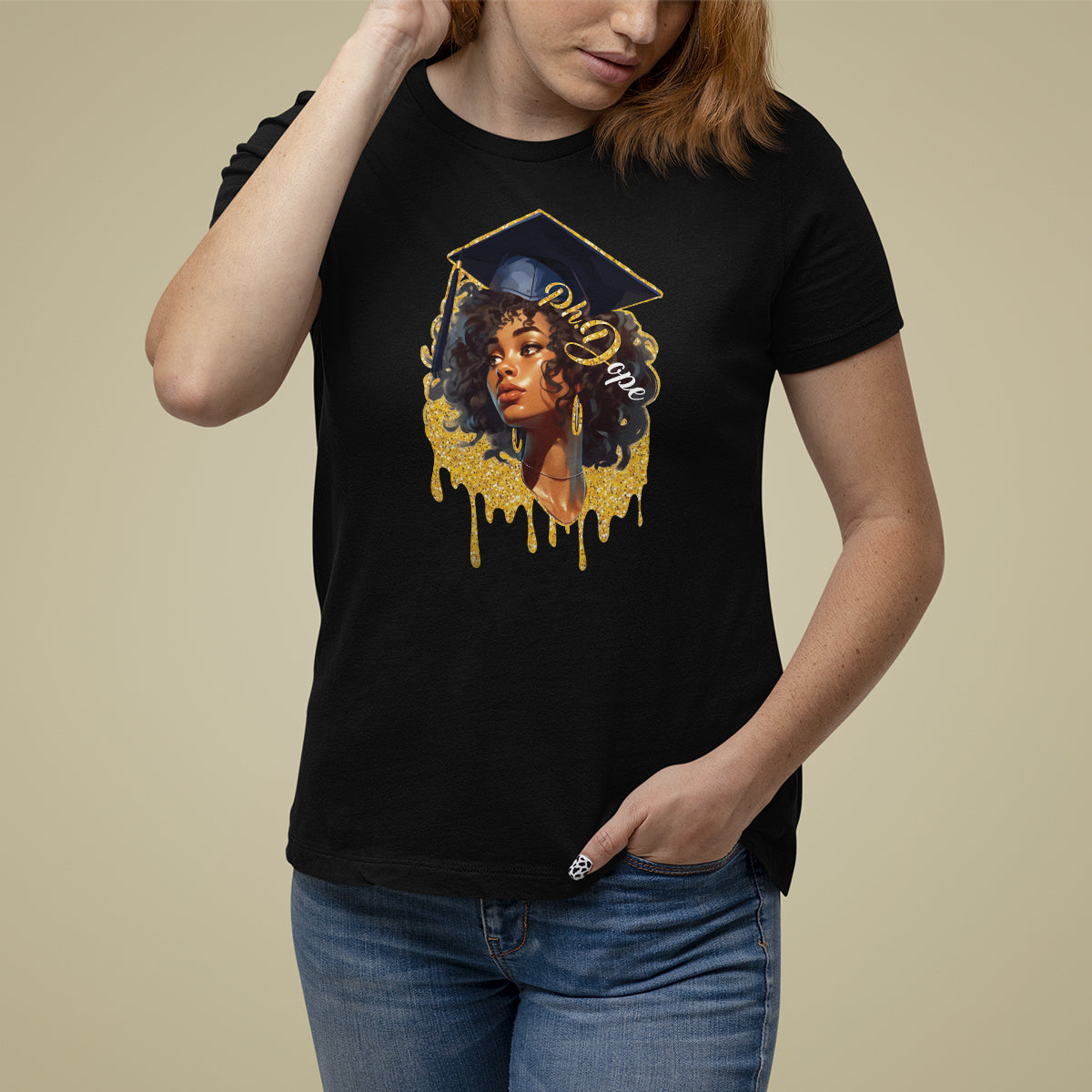 Ph.D. Graduation T Shirt For Women Ph.Dope Black Afro Woman Doctorate Student Graduate - Wonder Print Shop