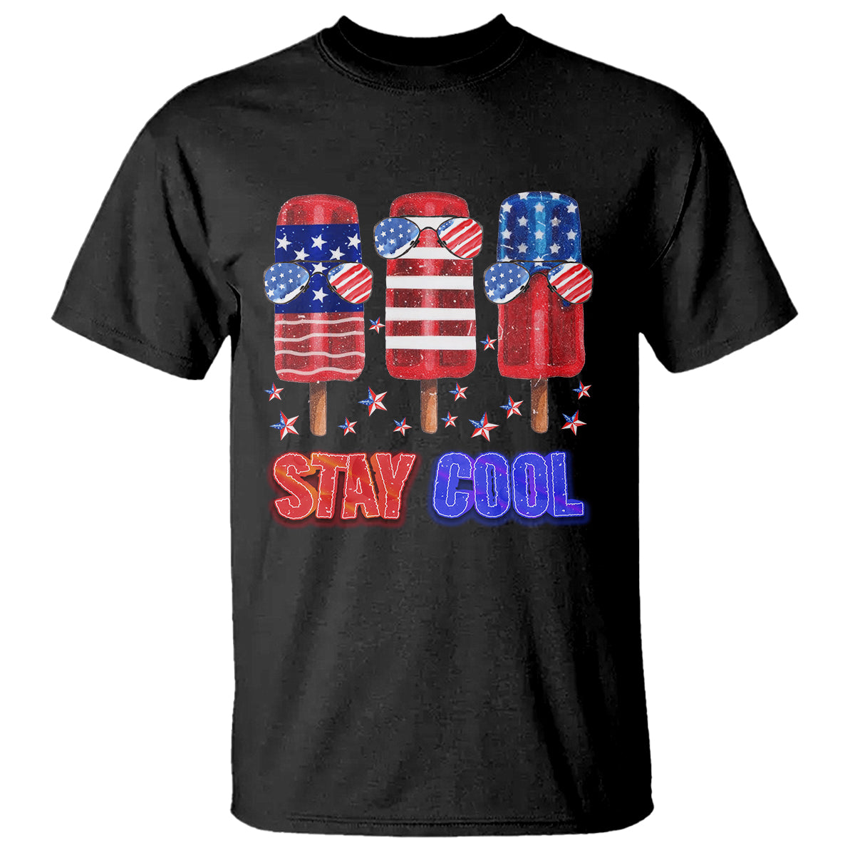 4th Of July T Shirt Stay Cool USA Flag Patriotic Ice Cream - Wonder Print Shop