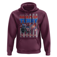 Maroon pullover hoodie with front patriotic graphic and kangaroo pocket