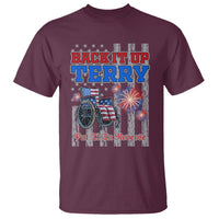 Maroon T-shirt with patriotic bicycle, fireworks, and “Put It in Reverse” text graphic
