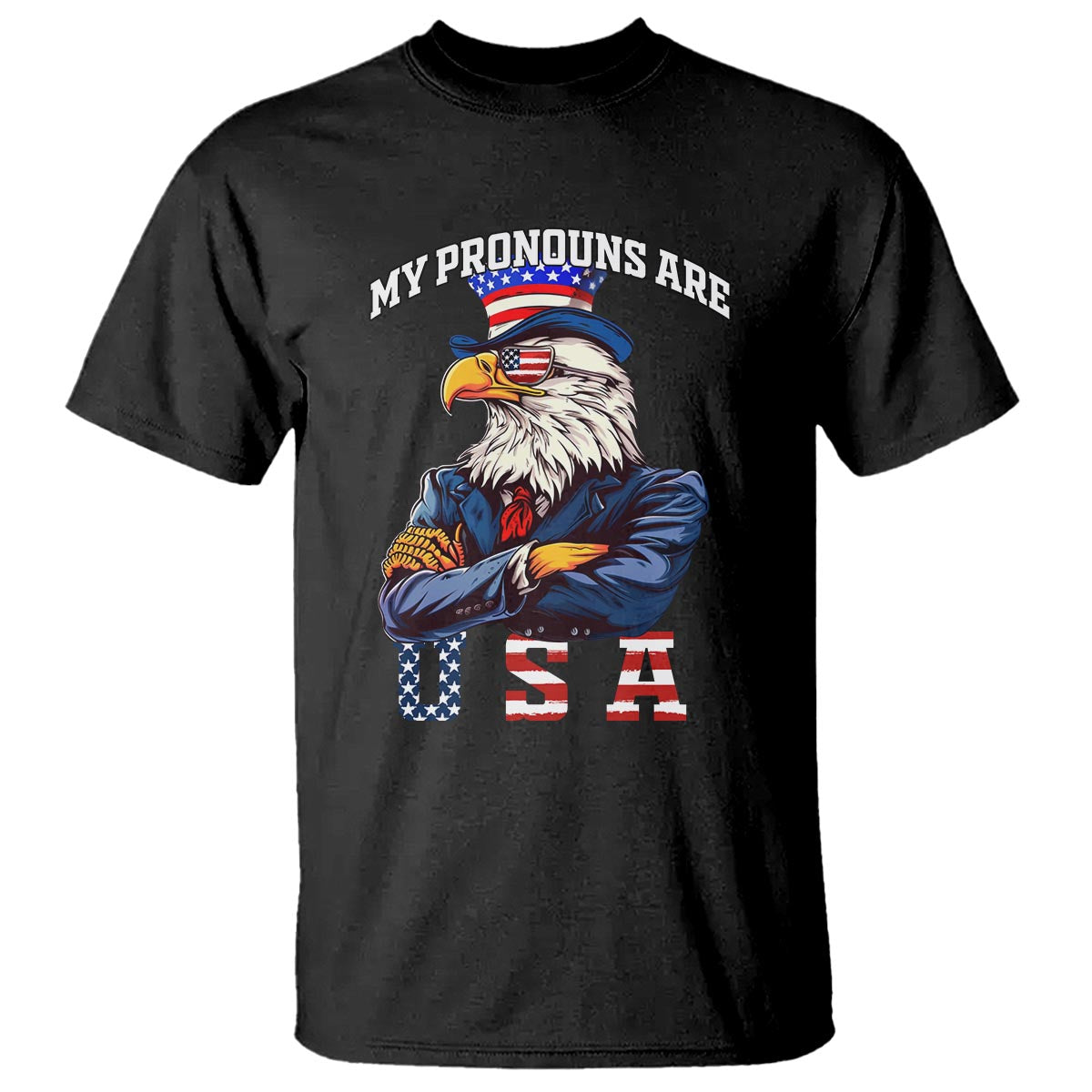 Funny 4th Of July T Shirt My Pronouns USA Eagle American - Wonder Print Shop