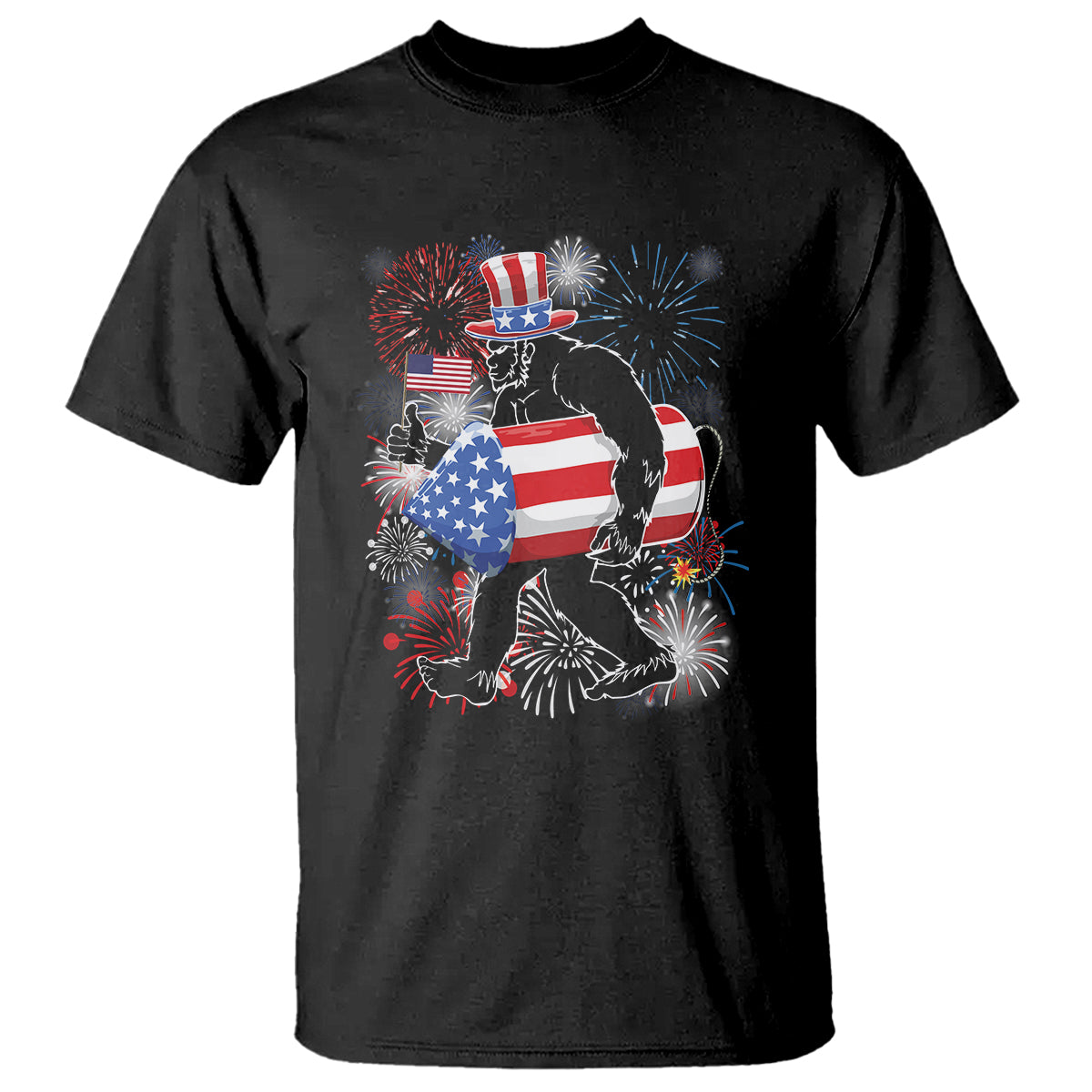 4th Of July T Shirt Bigfoot Fireworks Sasquatch American Flag - Wonder Print Shop